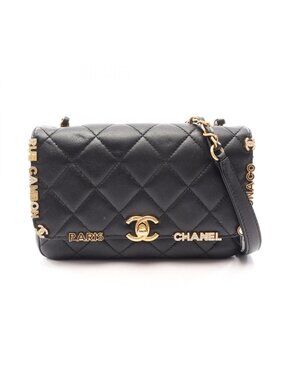 Chanel Shoulder Bag Mini Flap Quilted Black Leather